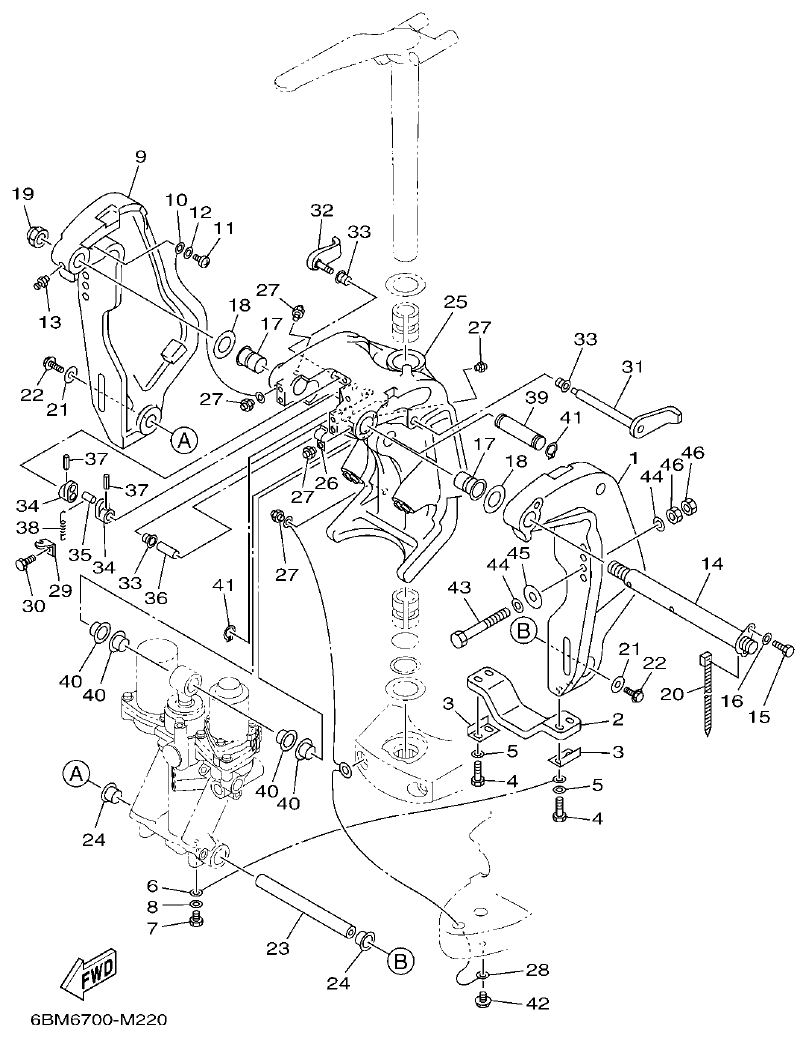 Yamaha F150BET, FL150BET BRACKET 1 parts diagram